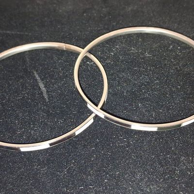 Sale Photo Thumbnail #226: Pair of Sterling Silver Bangle Bracelets with Mother of Pearl Inlay