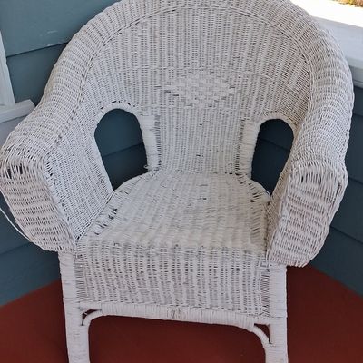 Sale Photo Thumbnail #255: Vintage White Wicker Armchair