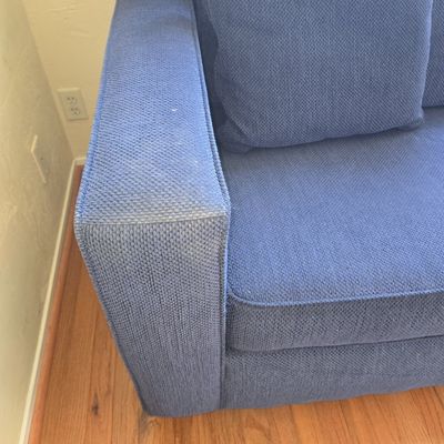 Sale Photo Thumbnail #80: Contemporary Blue Textured Fabric Sofa