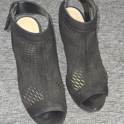 Vince Camuto Lavette Black Laser-Cut Peep-Toe Ankle Booties