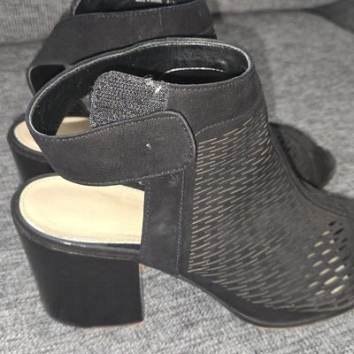 Vince Camuto Lavette Black Laser-Cut Peep-Toe Ankle Booties