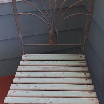 Sale Photo Thumbnail #376: Vintage Francois Carre Style Wrought Iron Folding Garden Chair