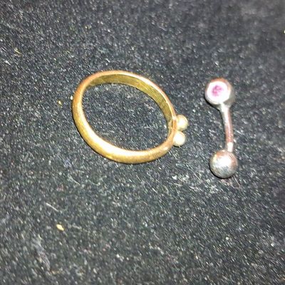 Mixed Metal Band Ring and Curved Barbell Body Jewelry Set