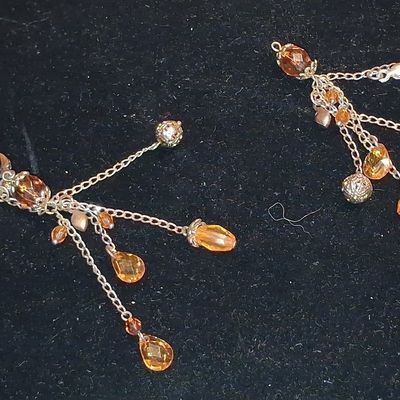Vintage Amber-Tone Crystal Chain Dangle Earrings