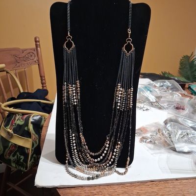 Multi-Strand Mixed Metal Chain and Bead Necklace
