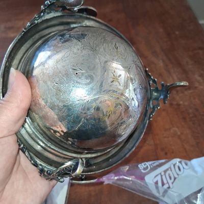 Sale Photo Thumbnail #263: Victorian Silver Plated Revolving Butter Dish with Engraved Dome and Acanthus Leaf Feet