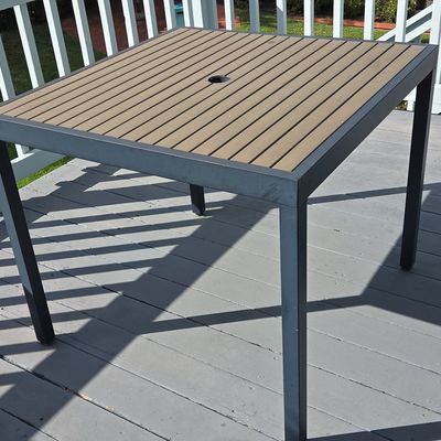Sale Photo Thumbnail #179: Modern Outdoor Slatted Square Dining Table with Umbrella Hole