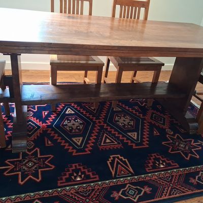 Sale Photo Thumbnail #18: Mission Style Oak Dining Table and  8 Chairs Set table size 37" deep 79" wide 30" high