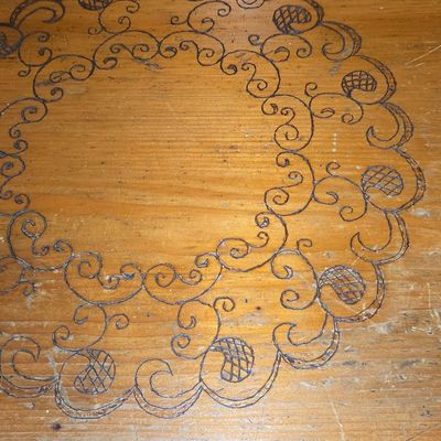 Sale Photo Thumbnail #164: Pyrography Decorated Washstand 14"x20"x35"