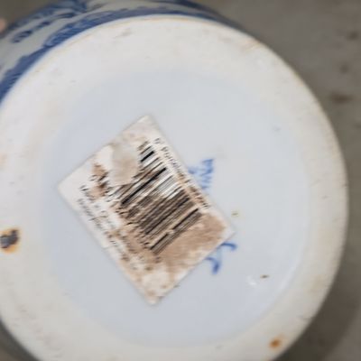 Chinese Blue and White Porcelain Fishbowl Planter with Greek Key Rim