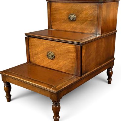 Regency-Style Mahogany Library Steps With Drawers