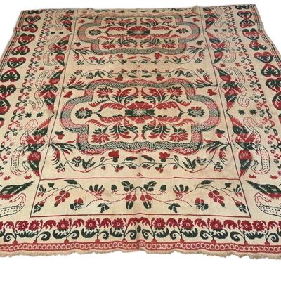 American Eagle and Floral Jacquard Coverlet, 19th Century