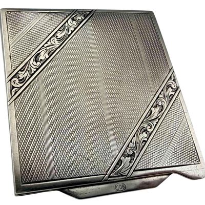 Engraved Art Deco 900 Silver Compact