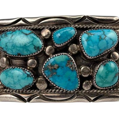 Orville Tsinnie, Navajo Sterling Silver Turquoise Belt Buckle