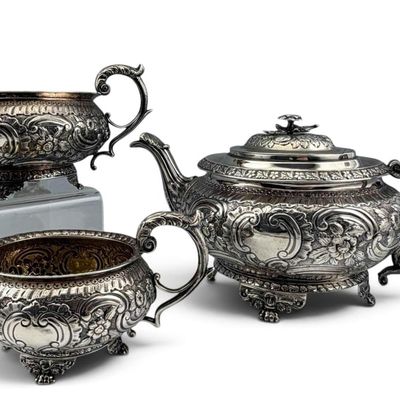 George III Sterling Silver Three Piece Tea Set, Crispin Fuller, London