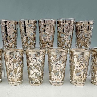 Set Of Mexican Sterling Silver Overlay Liquor Glasses