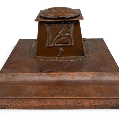 Arts & Crafts Hammered  Copper Inkwell