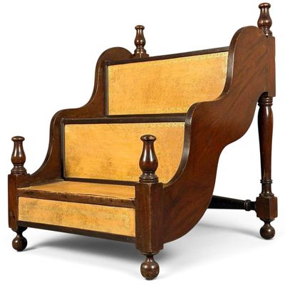 Leather Mounted Mahogany Library Step