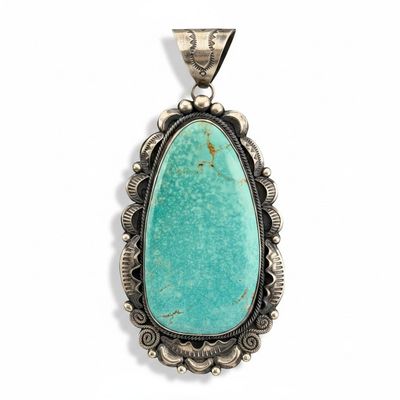 Large Navajo Sterling Silver Turquoise Pendant