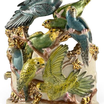 Mid Century Hand Painted Ceramic Parakeet Lamp
