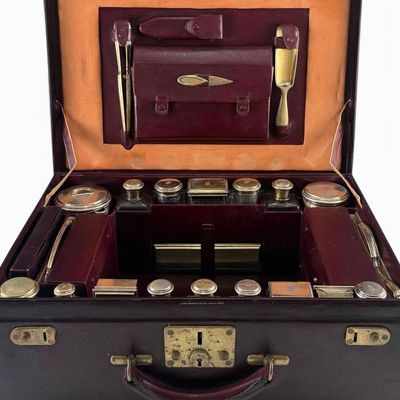 Gustave Keller French Silver & Baccarat Travel Vanity Set With RMS Lusitania Ephemera