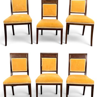 Set Of Six Brass Mounted Empire Style Mahogany Dining Chairs, 19th Century