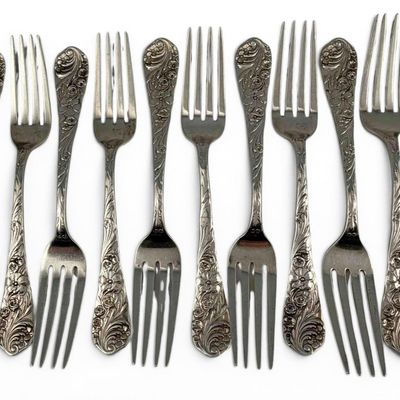 Set Of Twelve Art Nouveau Sterling Silver Dinner Forks