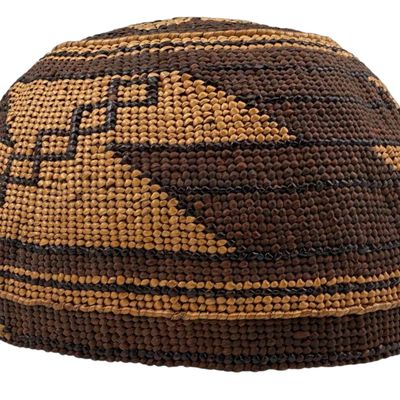Hupa Native American Basket Hat, Color Reversed Obsidian Blade Pattern
