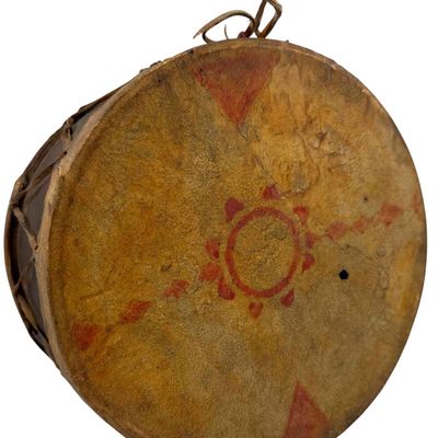 Decorated Plains Indian Double-Headed Drum, Possibly Lakota