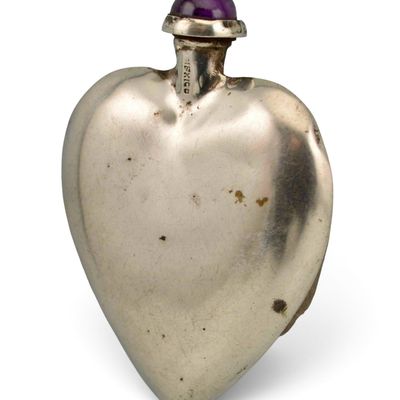 Sterling Silver Heart Form Perfume Bottle With Amethyst Stopper