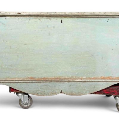 Antique Pine Blanket Chest In Blue Paint