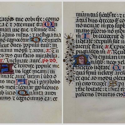 Two Illuminated Medieval Manuscript Leaves on Vellum