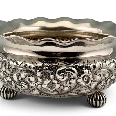 Durgin Company Sterling Silver Floral Repousse Centerpiece Bowl
