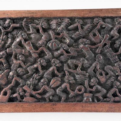 African Carved Hardwood Figural Panel