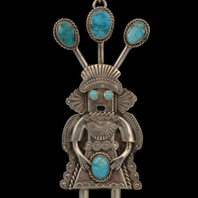 Garrett Hale, Large Navajo Sterling Silver Turquoise Kachina Pendant