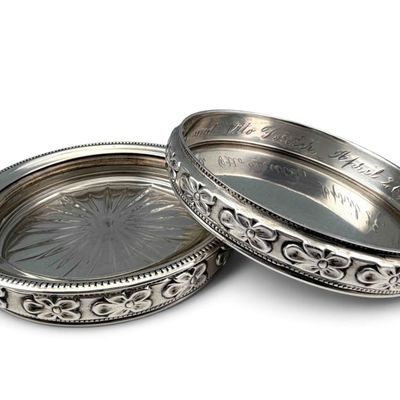 Pair Of Sterling Silver Wine Coasters