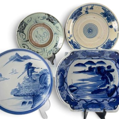 Group Of Four Asian Blue & White Porcelain Dishes