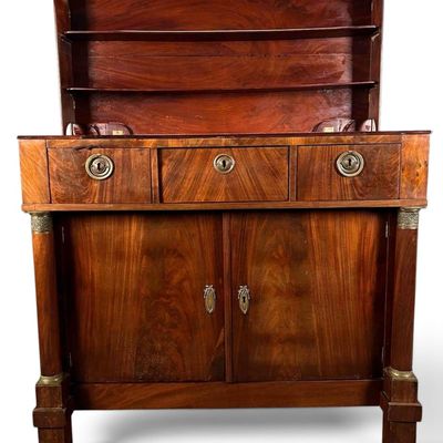 Empire Mahogany Butler's Secretary With Folding Bookcase And Serving Slides