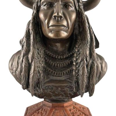 Paul Geiger (American, 20th C.), Yellow Horn, Native American Bronze Bust