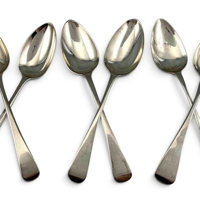 Six Georgian Sterling Silver Dessert Spoons