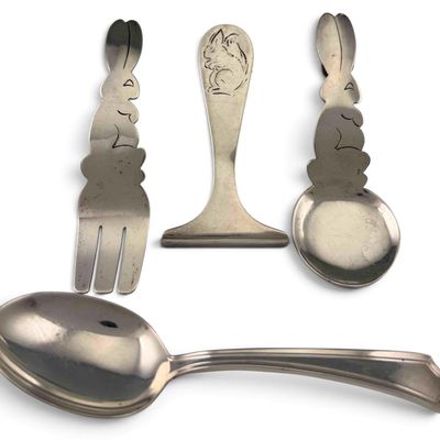 Sterling Silver Bunny & Squirrel Baby Serving Pieces