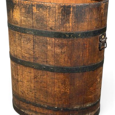 Antique Iron Banded Wood Barrel