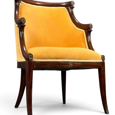 Empire Style Mahogany Lotus-Form Armchair with Brass Wreath Mounts, 19th Century