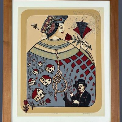 Bridget Mary Henry (California, Contemporary), Tin Hat, Woodcut Print On Paper