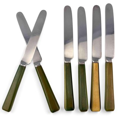 George III Sterling Silver Dessert Knives With Green Stained Bone Handles