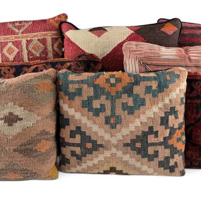 Group Of Kilim And Rug Textile Throw Pillows