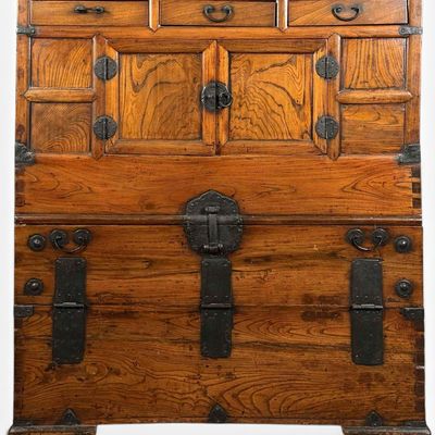 Antique Korean Iron Mounted Bandaji Chest
