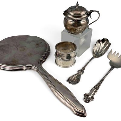 Grouping Of Silver Tableware & Mirror