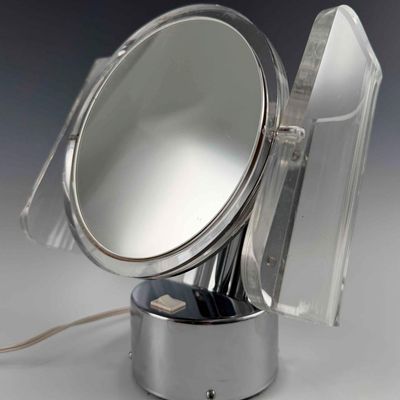 Lucite & Chrome Mid Century Modern Lighted Vanity Mirror