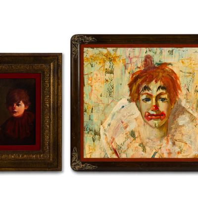 2 Oil On Canvas Clown Paintings